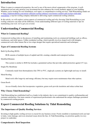Expert Commercial Roofing Solutions by Tidal Remodeling