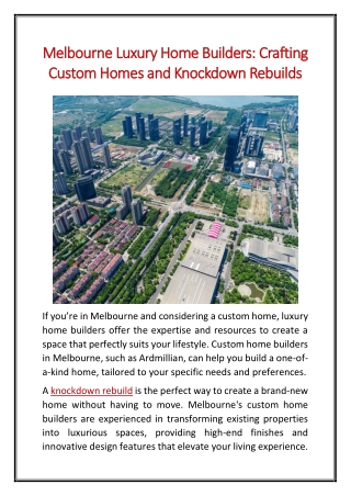 Melbourne Luxury Home Builders Crafting Custom Homes and Knockdown Rebuilds