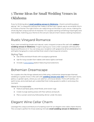 E - 5 Theme Ideas for Small Wedding Venues in Oklahoma