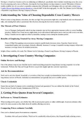 The Ultimate Checklist for Picking a Dependable Long Distance Moving Company in