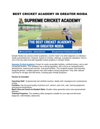 BEST CRICKET ACADEMY IN GREATER NOIDA