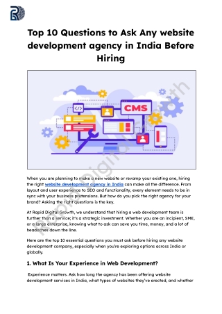 Top 10 Questions to Ask Any website development agency in India Before Hiring