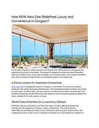 How MVN Aero One Redefines Luxury and Convenience in Gurgaon