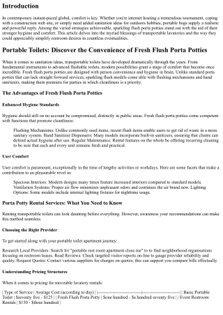 Portable Toilets: Discover the Convenience of Fresh Flush Porta Potties