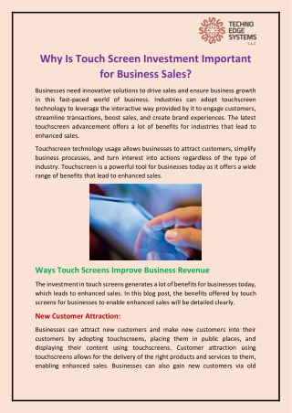 Why Is Touch Screen Investment Important for Business Sales?
