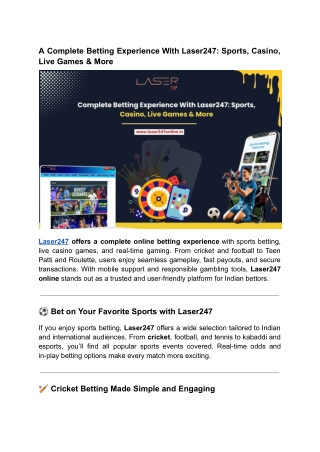 A Complete Betting Experience With Laser247 Sports, Casino, Live Games & More
