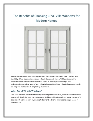 Top Benefits of Choosing uPVC Villa Windows for Modern Homes