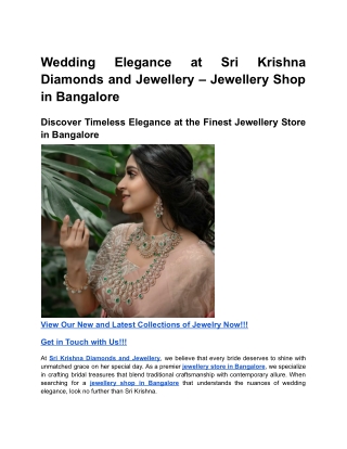 Wedding Elegance at Sri Krishna Diamonds and Jewellery – Jewellery Shop in Bangalore