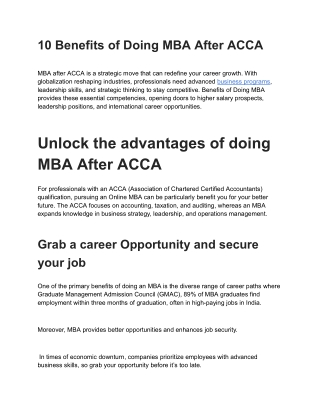 10 Benefits of Doing MBA After ACCA