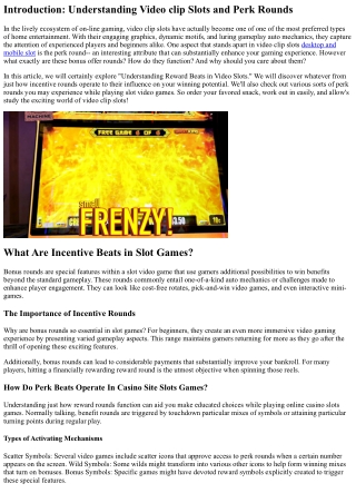 Making Sense of Perk Rounds in Video Clip Slot Machine