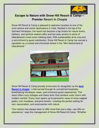 Best Resort in chopta