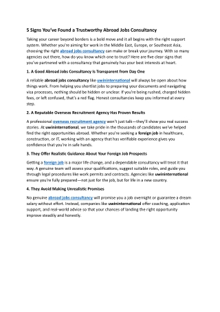 5 Signs You’ve Found a Trustworthy Abroad Jobs Consultancy
