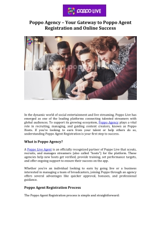 Poppo Agency  Your Gateway to Poppo Agent Registration and Online Success