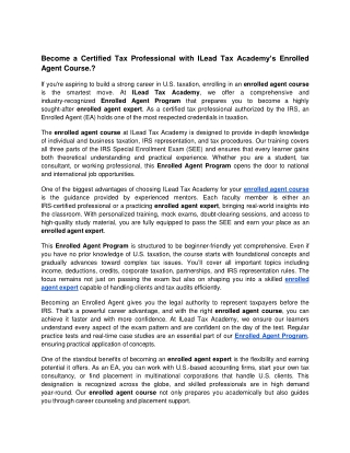 Become a Certified Tax Professional with ILead Tax Academy Enrolled Agent Course