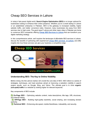 Cheap SEO Services in Lahore, SEO Services Company in Pakistan