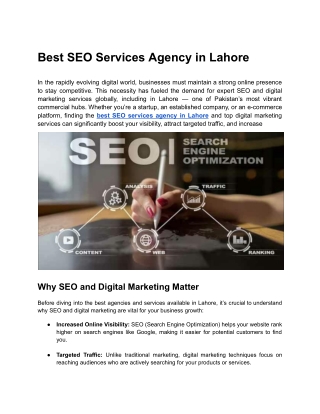Best SEO Services Agency in Lahore, Best Digital Marketing Services