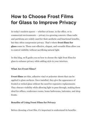 How to Choose Frost Films for Glass to Improve Privacy