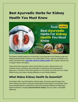 Best Ayurvedic Herbs for Kidney Health You Must Know