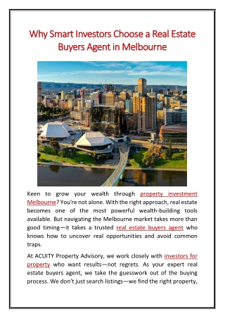 Why Smart Investors Choose a Real Estate Buyers Agent in Melbourne