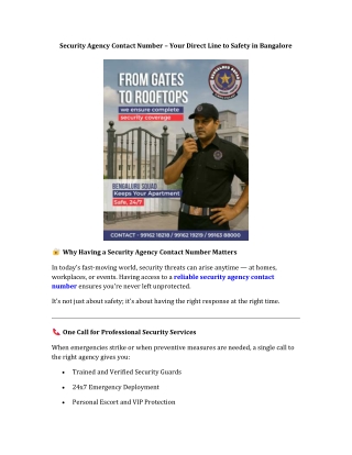 Security Agency Contact Number – Trusted Protection, One Call Away