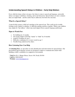 Understanding Speech Delays in Children – Early Help Matters