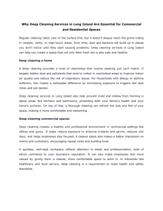 Why Deep Cleaning Services in Long Island Are Essential for Commercial and Residential Spaces