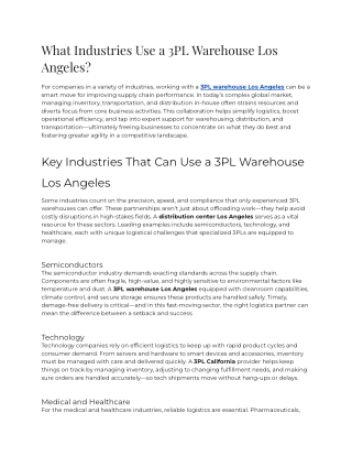 E - What Industries Use a 3PL Warehouse Los Angeles