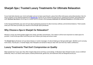 Sharjah Spa | Trusted Luxury Treatments for Ultimate Relaxation Muskaan Spa