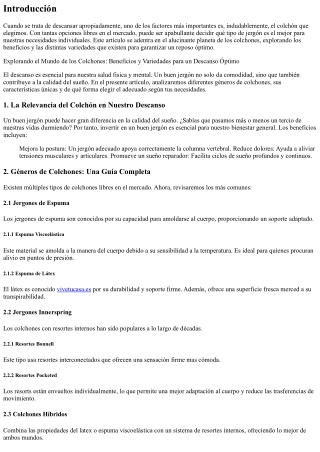 Explorando el Mundo de los Colchones: Beneficios y Variedades para un Reposo Per