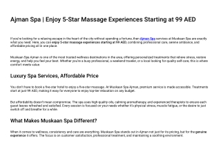 Ajman Spa | Enjoy 5-Star Massage Experiences Starting at 99 AED Muskaan Spa