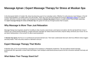 Massage Ajman | Expert Massage Therapy for Stress at Muskan Spa Muskaan Spa
