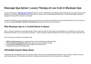 Massage Spa Ajman | Luxury Therapy at Low Cost in Muskaan Spa Muskaan Spa