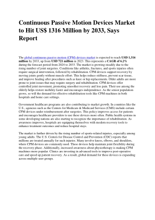 Continuous Passive Motion Devices Market Forecast Shows US$ 1316 Million Value b