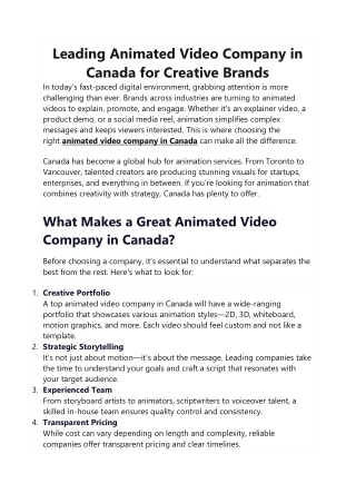 Leading Animated Video Company in Canada for Creative Brands
