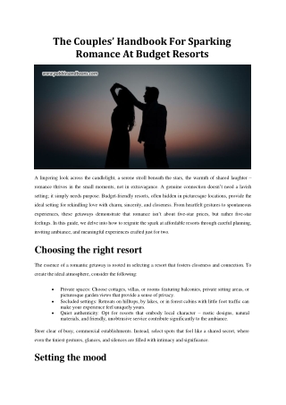 The Couples’ Handbook For Sparking Romance At Budget Resorts