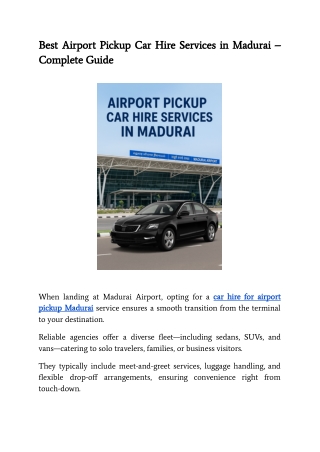 Best Airport Pickup Car Hire Services in Madurai – Complete Guide