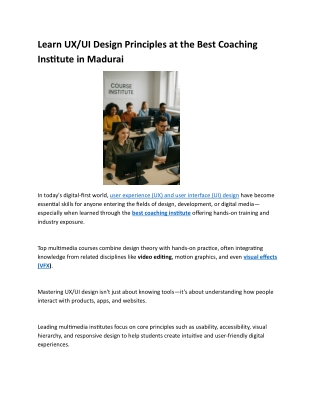 Learn UX/UI Design Principles at the Best Coaching Institute in Madurai