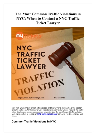 The Most Common Traffic Violations in NYC: When to Contact a NYC Traffic Ticket