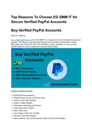 Top Reasons To Choose EG SMM IT for Secure Verified PayPal Accounts