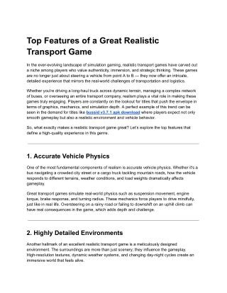 Top Features of a Great Realistic Transport Game