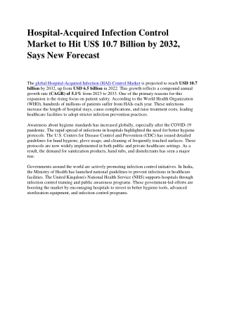 Hospital-Acquired Infection Control Market Surges with Infection Surveillance Ad