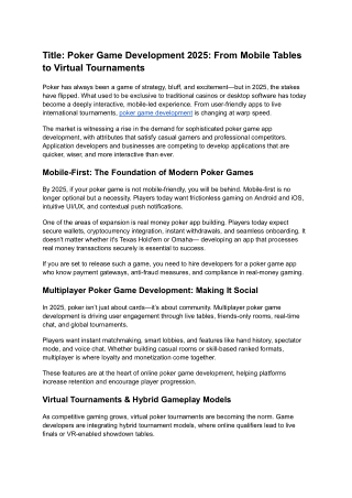 Poker Game Development 2025_ From Mobile Tables to Virtual Tournaments