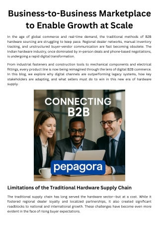 Business-to-Business Marketplace to Enable Growth at Scale