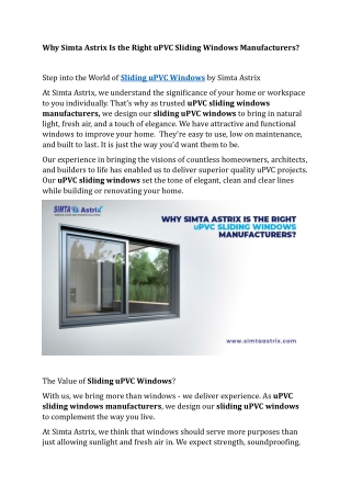 Why Simta Astrix Is the Right uPVC Sliding Windows Manufacturers
