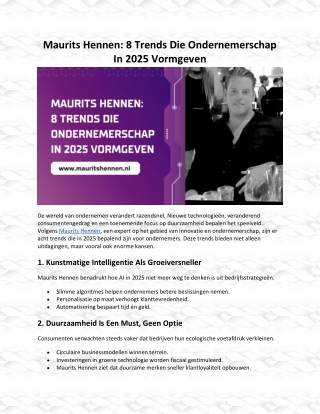 Maurits Hennen: 8 Trends Die Ondernemerschap in 2025 Vormgeven