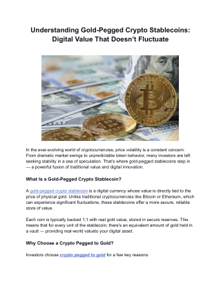 Understanding Gold-Pegged Crypto StablecoinsDigital Value That Doesn’t Fluctuate