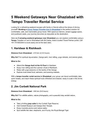 5 Weekend Getaways Near Ghaziabad with Tempo Traveller Rental Service