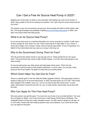 Can I Get a Free Air Source Heat Pump in 2025