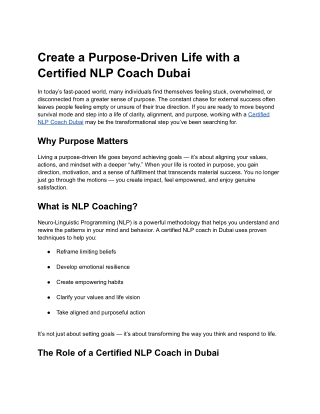 Create a Purpose-Driven Life with a Certified NLP Coach Dubai