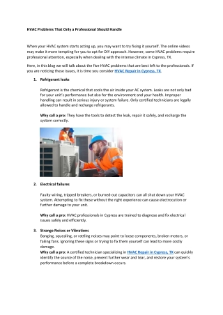 hvac problems that only a professional should